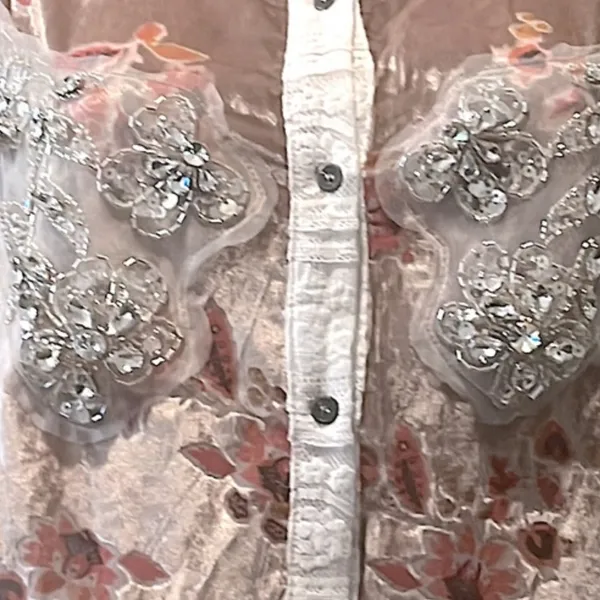 POL Velvet Burnout Lace Combo Embellished Tunic in Beige Combo sz medium - Image 7