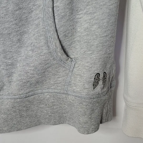 Victoria's Secret zip up hooded hoodie gray white sweatshirt Medium - Image 4