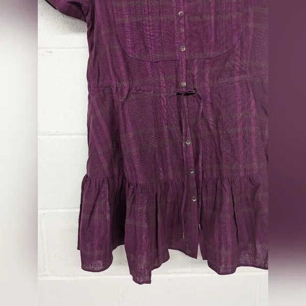 new Free people purple checkered mini dress short sleeve plaid printed Sz XS 2-4 - Image 3