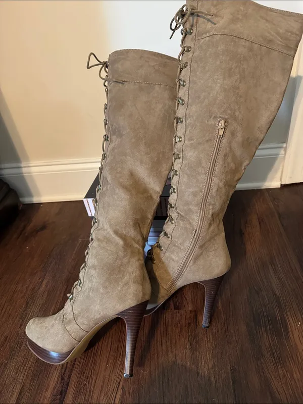 Over-the-Knee Lace-Up Women's Boots in Taupe - Image 3