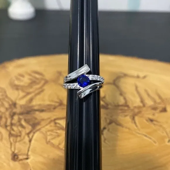 Sterling Silver Sapphire Bypass Ring Size 5.25 - Image 5
