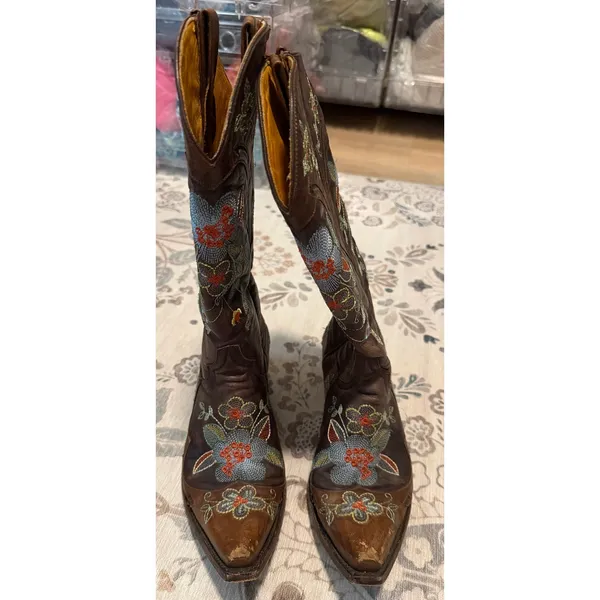 Old Gringo Bonnie Distressed Brown Embroidered Cowboy Boots 7 B - Image 2