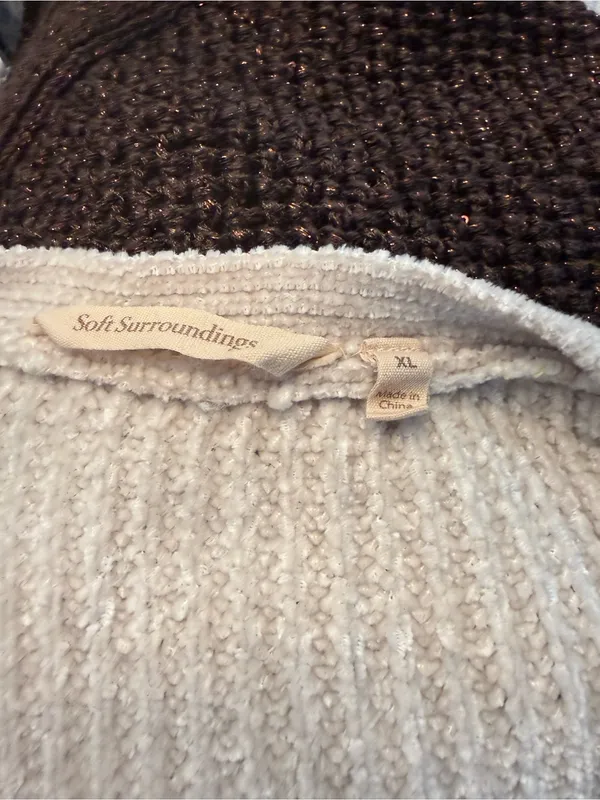 Soft Surroundings Cream Cable Knit V-Neck Sweater Sz XL - Image 3