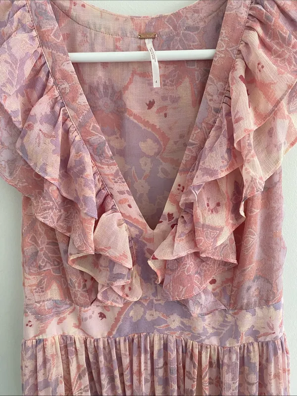 Free People Wear It Out Pink Tiered Ruffle Maxi Dress Size 4 - Image 4