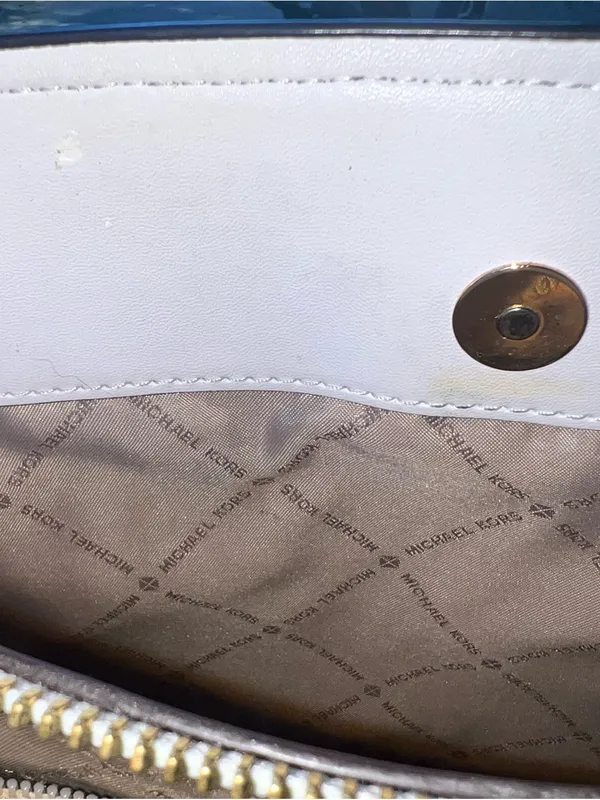MICHAEL KORS Brown/Tan Saffiano Leather Satchel with Gold Accent - Image 10