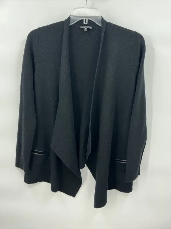 Merino wool Eileen Fisher Black Open-Front Draped Jacket 1179 - Image 2