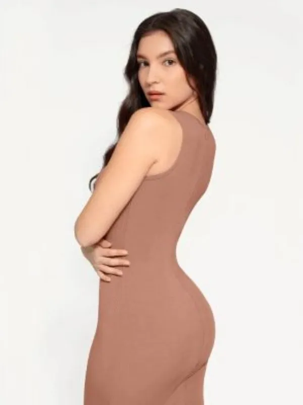 Popilush Built In Shapewear Modal Maxi Dress Light Brown L NWT Body Shaper - Image 2