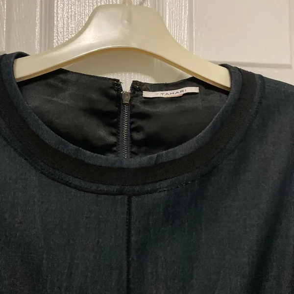 *Tahari Black Sleeveless Exposed Zipper Denim Size Small Sheath Mini Dress - Image 6
