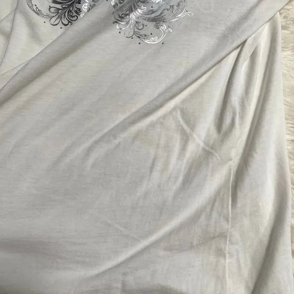 Harley Davidson White Graphic Tee Shirt Silver Floral Print Big Barn Carnival - Image 8