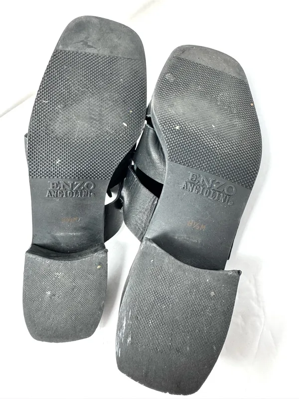 ENZO ANGIOLINI distressed black leather mules, size 8.5 - Image 11