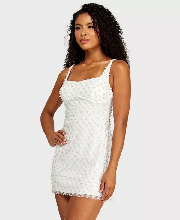 white pearl mesh bodycon dress - Image 2