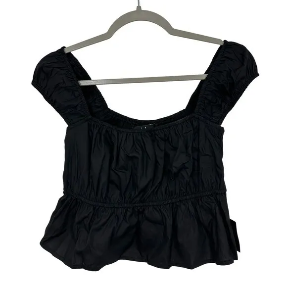 Lulus Black Square Neck Puff Sleeve Cropped Peplum Top Size S NWT‎ - Image 3