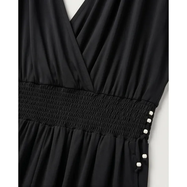 Black V-Neck Smocked Waist Harem Jumpsuit with Pockets - Image 3