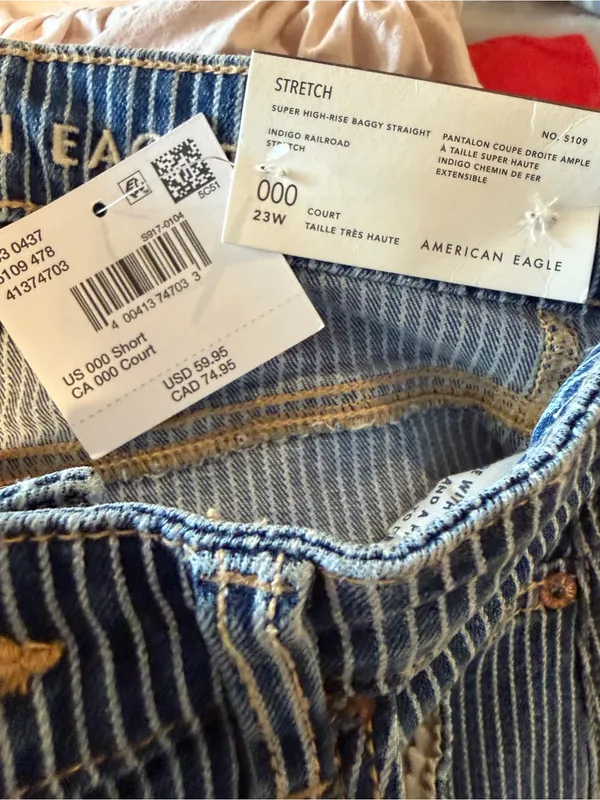NWT American Eagle High-Rise Baggy Straight Pinstripe Denim Blue Jeans Size 000 - Image 7