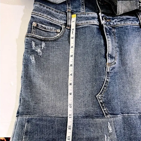 Retrofête Denim Sibi Mini Dress Puff Sleeve Square Neck Blue Wash Size M - Image 9
