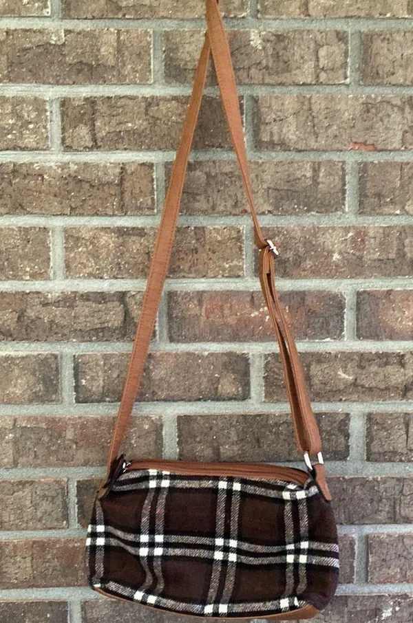 New Directions Brown Plaid Crossbody Bag - Image 4