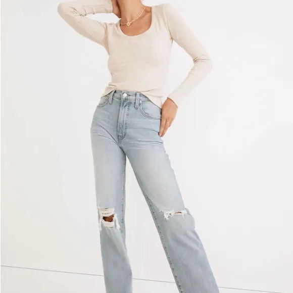 Madewell The Perfect Vintage Straight Denim Jeans Women’s 25 Danny Wash Knee Rip - Image 3