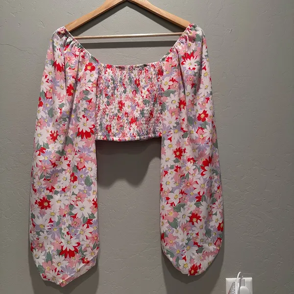 Ruby‎ Sees Pink Floral After School Long Sleeve Crop Top Size US 2 - Image 4