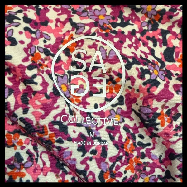 Sage‎ Collective Biker Shorts Womens Medium Pink Floral High Rise Athletic Yoga - Image 2