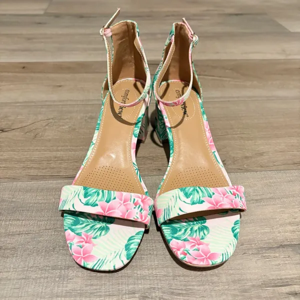 Comfortview The Orly Sandal block‎ heel floral Green Leaf pink size 10 - Image 2