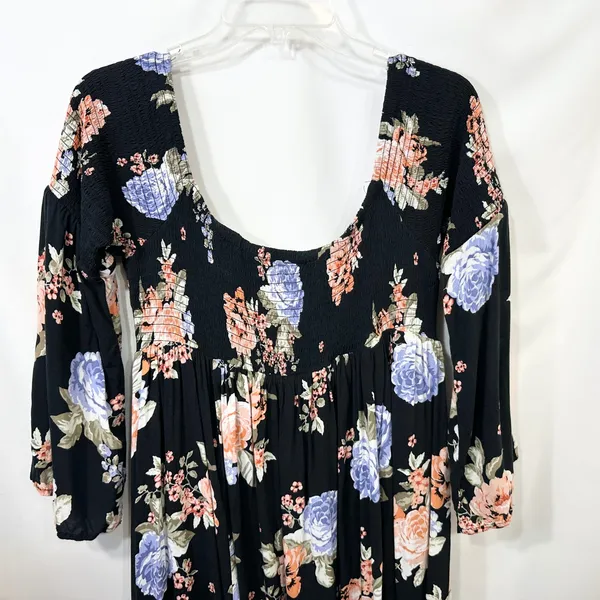 Torrid‎ Plus Sz 2X Maxi Dress Off Shoulder Black Floral Smocked Bell Sleeve 1214 - Image 9