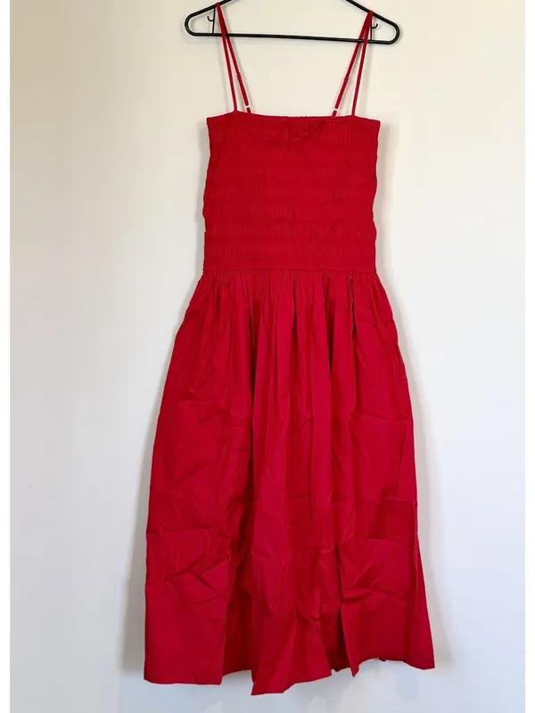 NWT Madewell Poplin Smocked Maxi Dress in Festival Red - Size: Large - Image 2