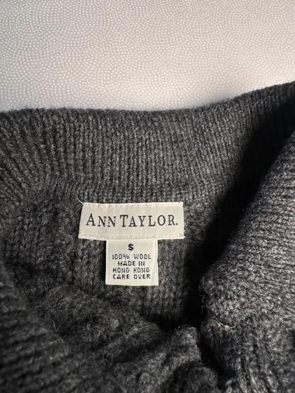Ann Taylor Womens S 100% Wool Cable Knit Cardigan Sweater Gray Vintage 80/90’s - Image 5