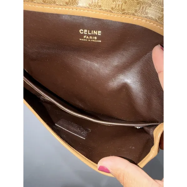 Celine Macadam Canvas Tan Fold Over Clutch Bag Vintage Snap Close T - Image 5