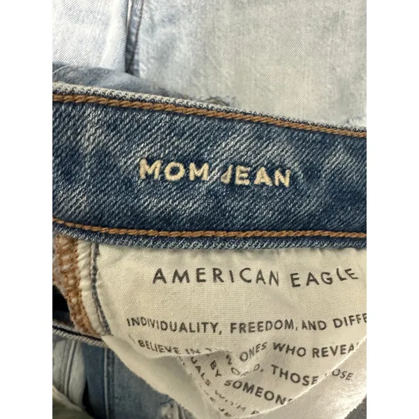 American Eagle Stretch Medium Wash Mom Jean Heavy Distressing Women Size‎ 00 - Image 8