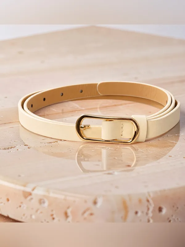 Elegant Cream Skinny Belt Gold Buckle Minimalist Y2K Style - Image 7