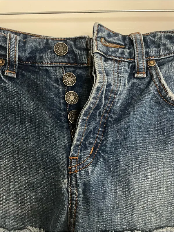 Free People Women's‎ Frayed Hem Mid-Rise Denim Shorts - Blue - Image 2