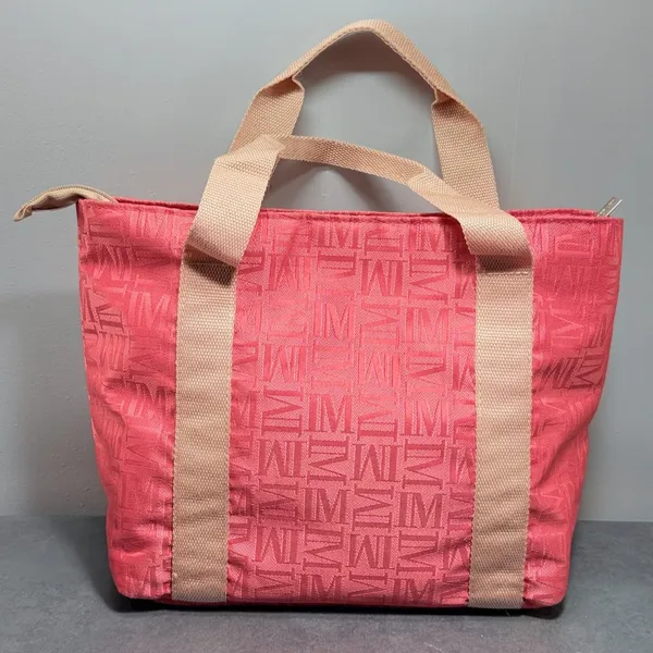 IM Monogram Isaac Mizrahi Insulated Lunch Tote Coral Zip Top - Image 2