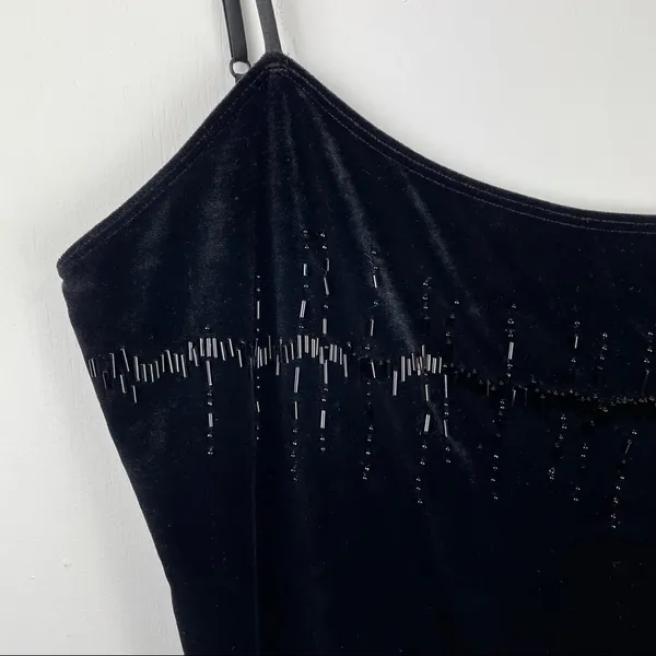 Y2K Victoria’s Secret Black Velvet Beaded Slip Dress Mini Sz Large - Image 6