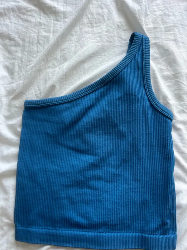 one shoulder athletic tank top Blue - Image 2