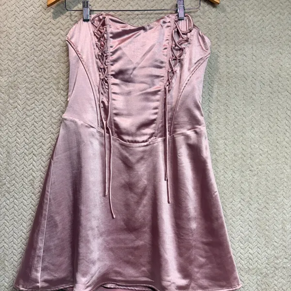 Princess Polly Lorah Pink Satin Corset‎ Mini Dress Lace-Up coquette Y2K US 6 - Image 3