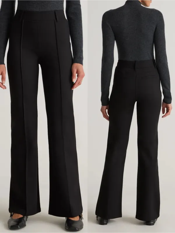Quince Ultra-Stretch Ponte Flare Leg Pants Black 30” Inseam Office Career - Image 2