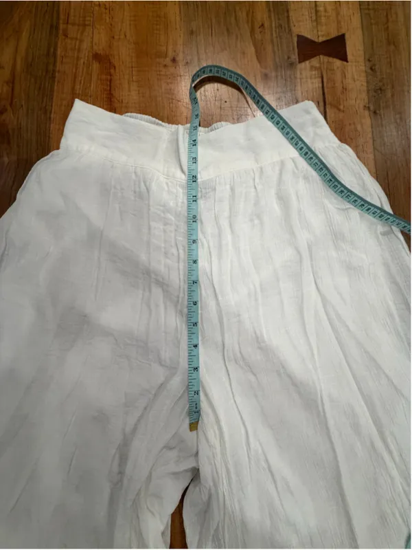 New Directions White Linen Blend Culottes Palazzo Pants Wide Leg Lace Trim Med M - Image 8
