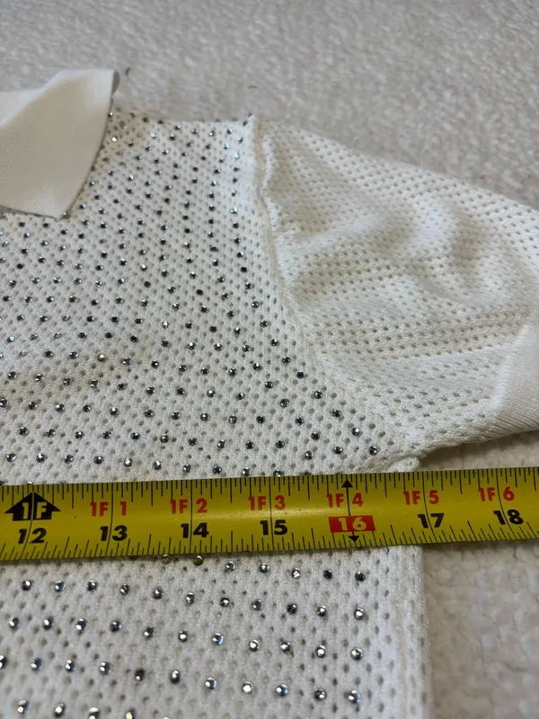 Lizette Collection Y2K Coquette White Open Knit Rhinestone Polo Top Size L - Image 5