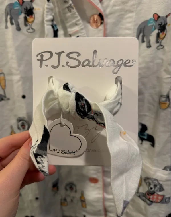 P. J. Salvage Ivory Puppy Print Flannel Long Sleeve Pajama Top and Headband Set - Image 7
