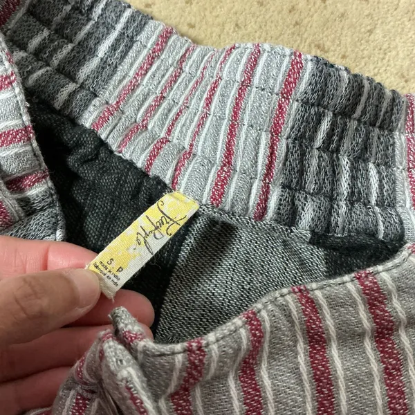 Free People Boho Striped Button Front Midi Skirt Womens Small Grey Frayed Hem - Image 4