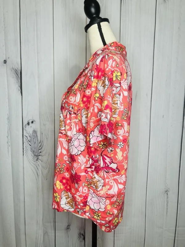 Victorias Secret Womens Sz M Pajama Set Short-Sleeve Shirt Shorts Coral Floral - Image 7