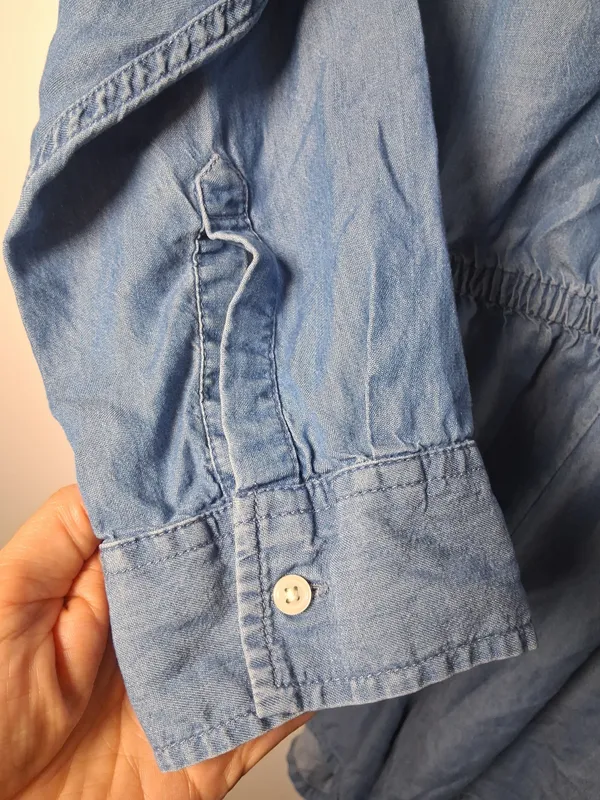 Old Navy Blue Long Sleeve Chambray Romper Shorts Outfit size XL Pockets Buttons - Image 5