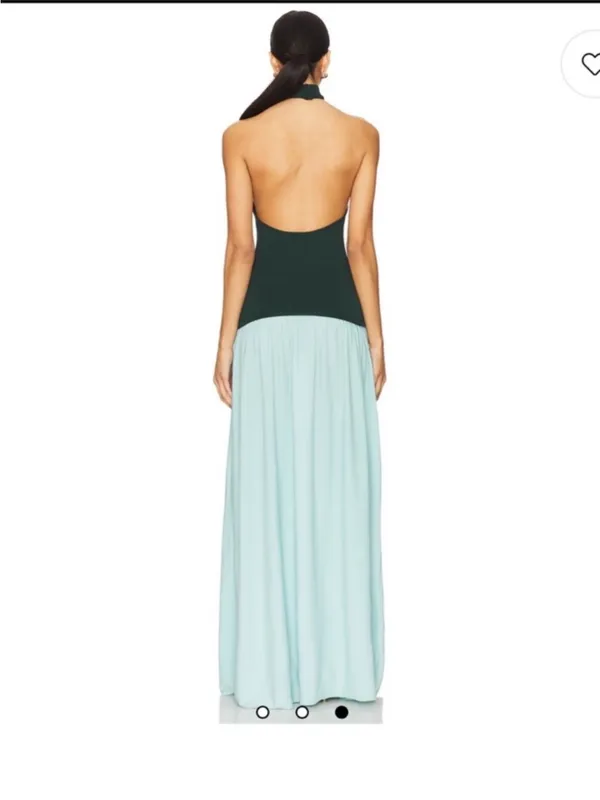 SOLID & STRIPED Soglio Halter Dress in Evergreen & Sky - Image 2