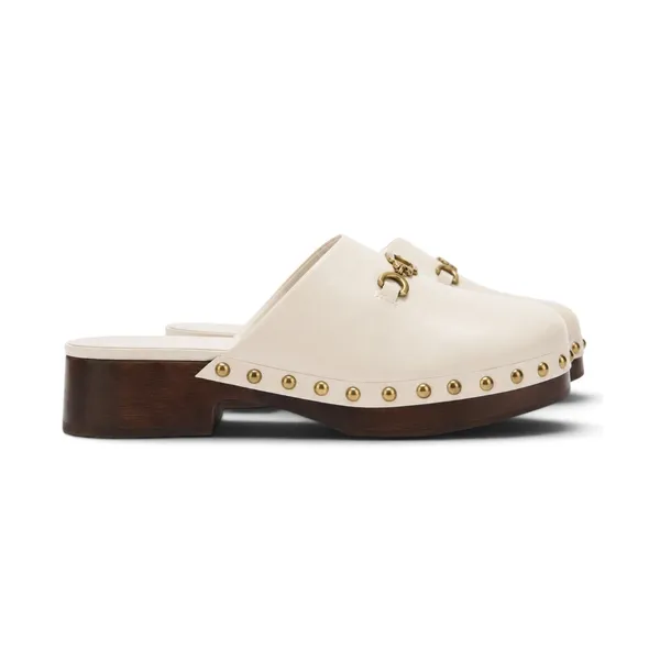 Larroudé Zuzi Ivory Leather Retro Horsebit Clog Mules Studded Wood Heel 6 NWOT - Image 4