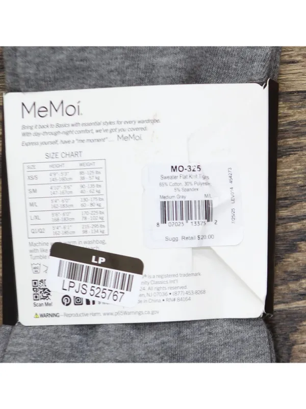 NWT MeMoi Flat Knit Cotton Blend Sweater Tights 92514073 Medium Gray M / L - Image 6