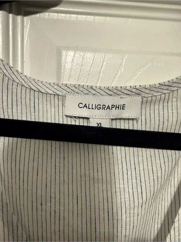 Calligraphie Striped Linen Tunic in White & Blue Size XL NWT - Image 4