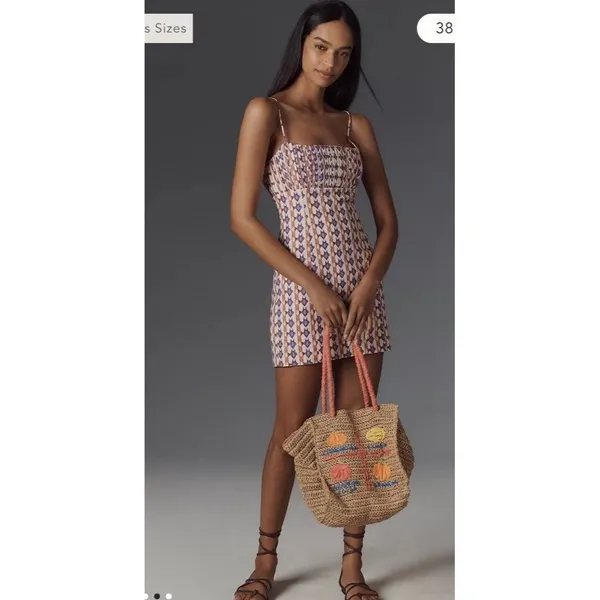 Anthropologie Maeve The Ophelia Sleeveless Linen Mini Dress Sz 14 NEW Boho Ikat - Image 4