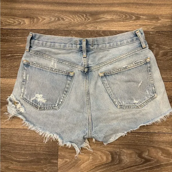 Agolde Distressed Light Blue Denim Shorts Size 26 Button Fly - Image 5