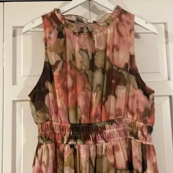Nicole Miller pink floral smocked waist floral chiffon dress XL - Image 4