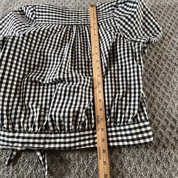 Madewell Women's Small Cross Front Wrap‎ Surplice Tie Top Black White Gingham - Image 7